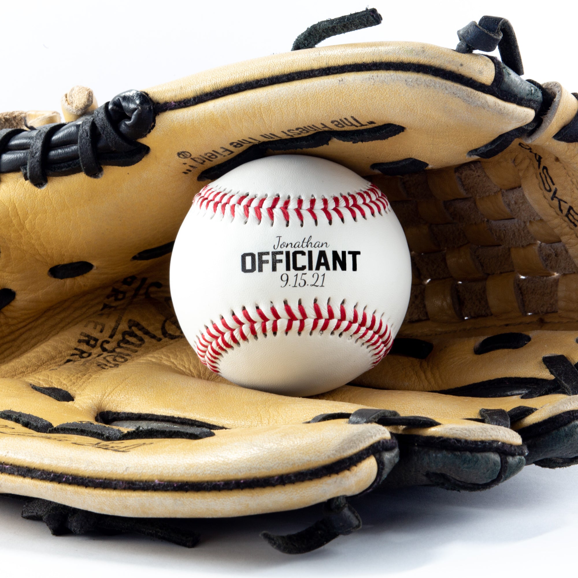 Printed Baseball with Text Between the Laces