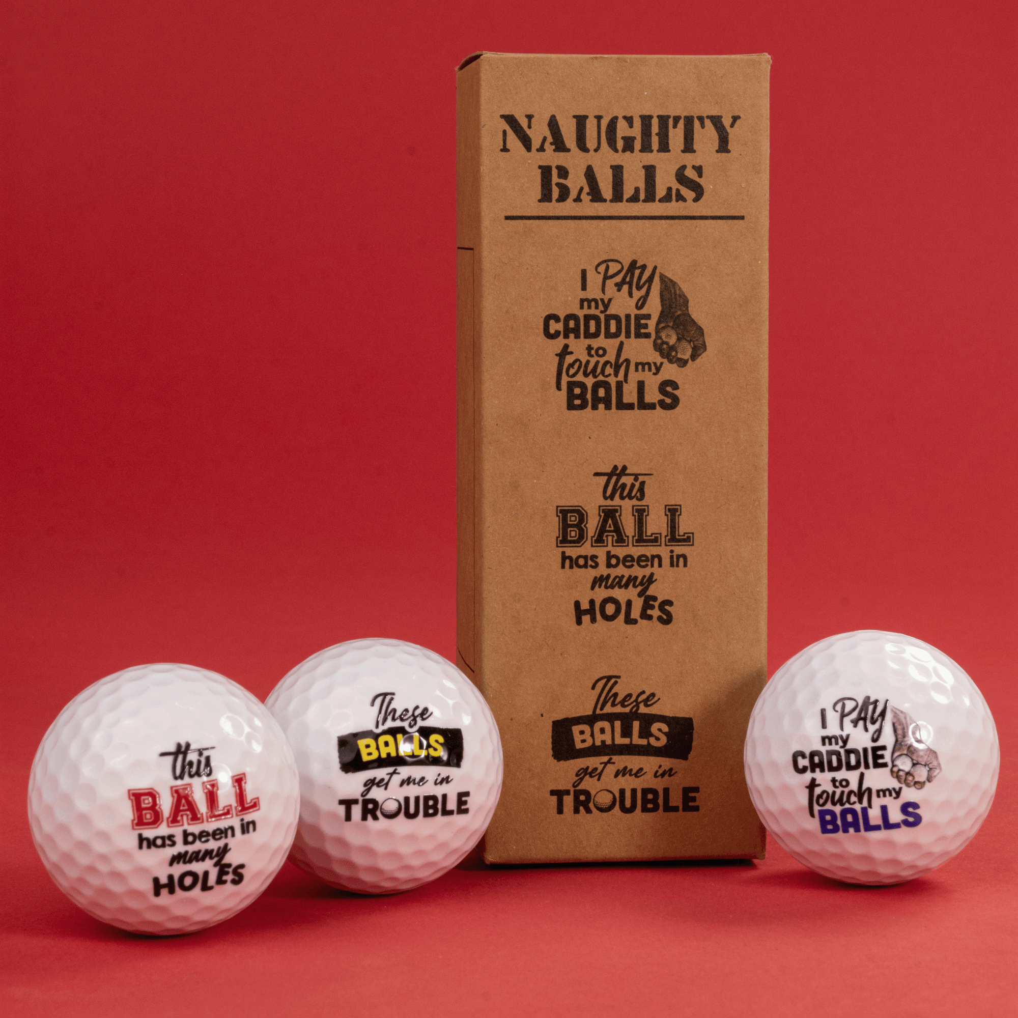 Naughty Balls, Golf Jokes Printed on Golf Balls, Egg Carton Packaging