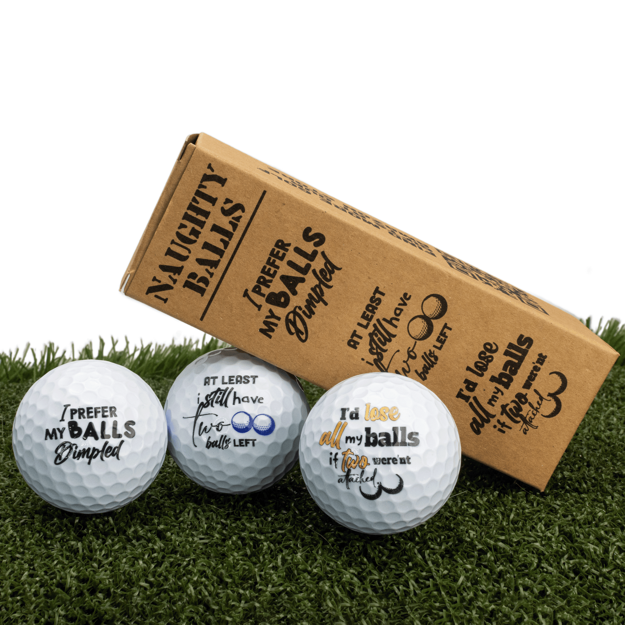 Naughty Balls, Golf Jokes Printed on Golf Balls, Egg Carton Packaging