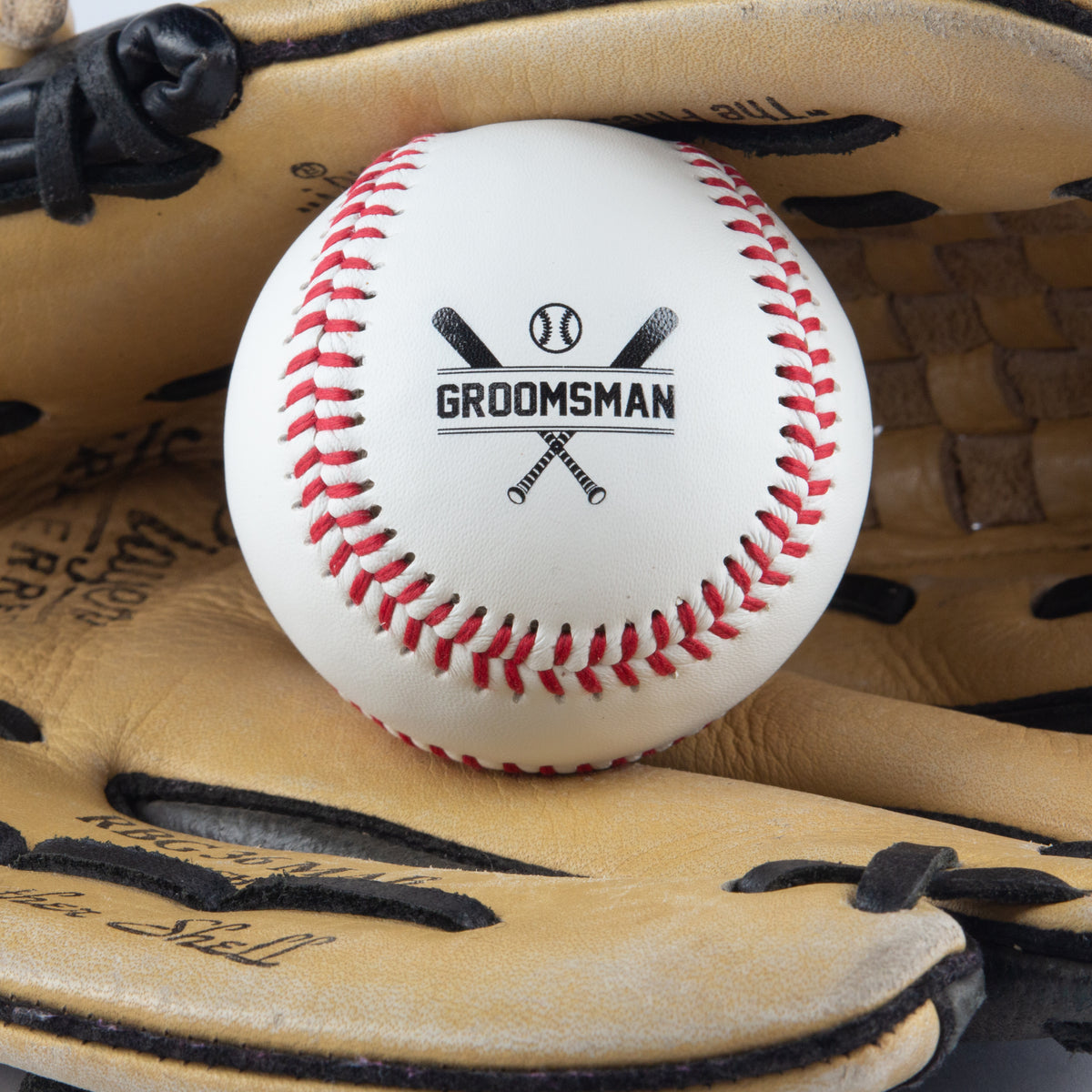 Printed Baseball in Glove with Groomsmen Design