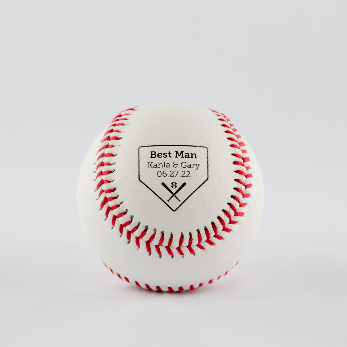 Printed Baseball with Home Plate Wedding Party Role, Couple Name, Wedding Date Design