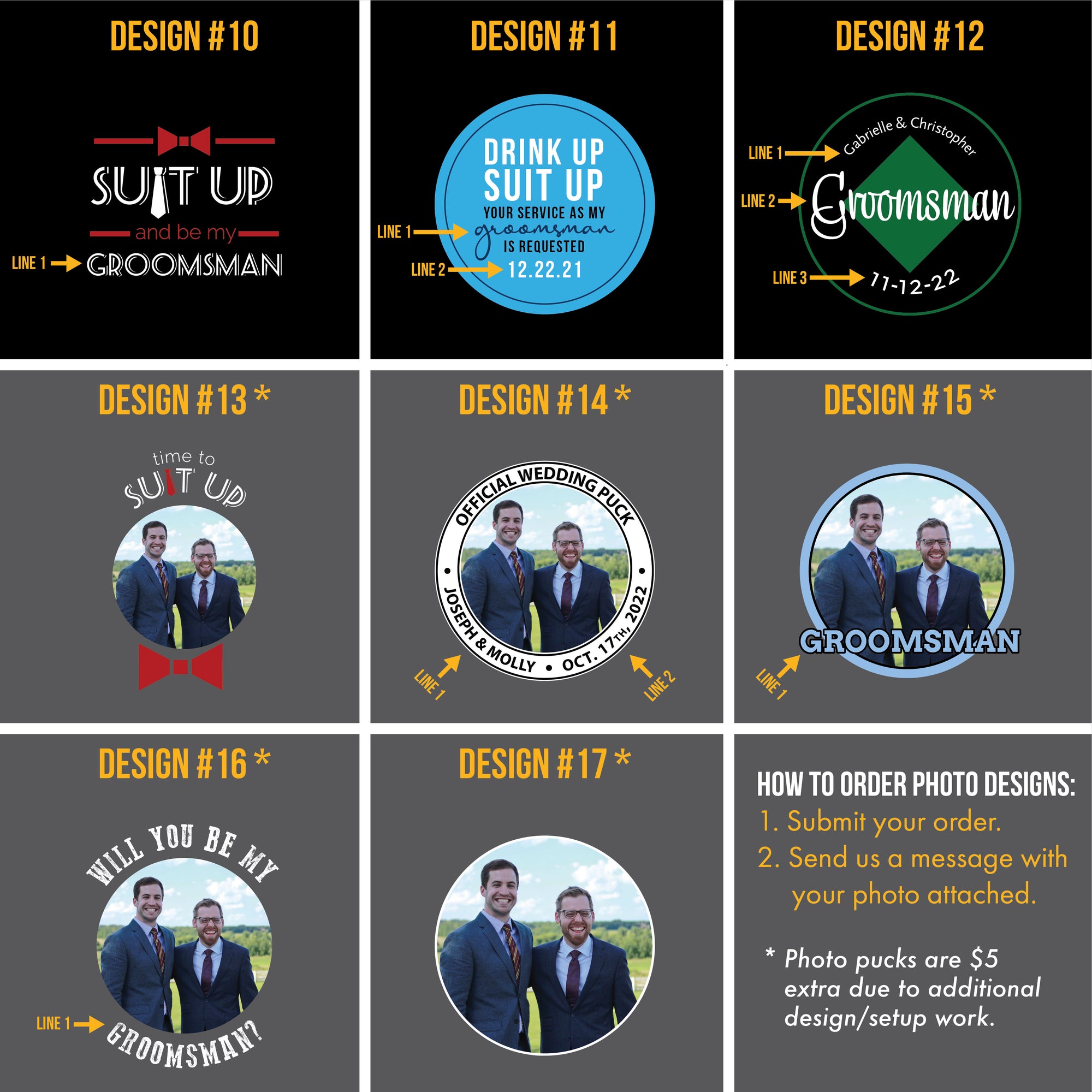 Design Grid with Designs 10-17 and Photo Ordering Instructions