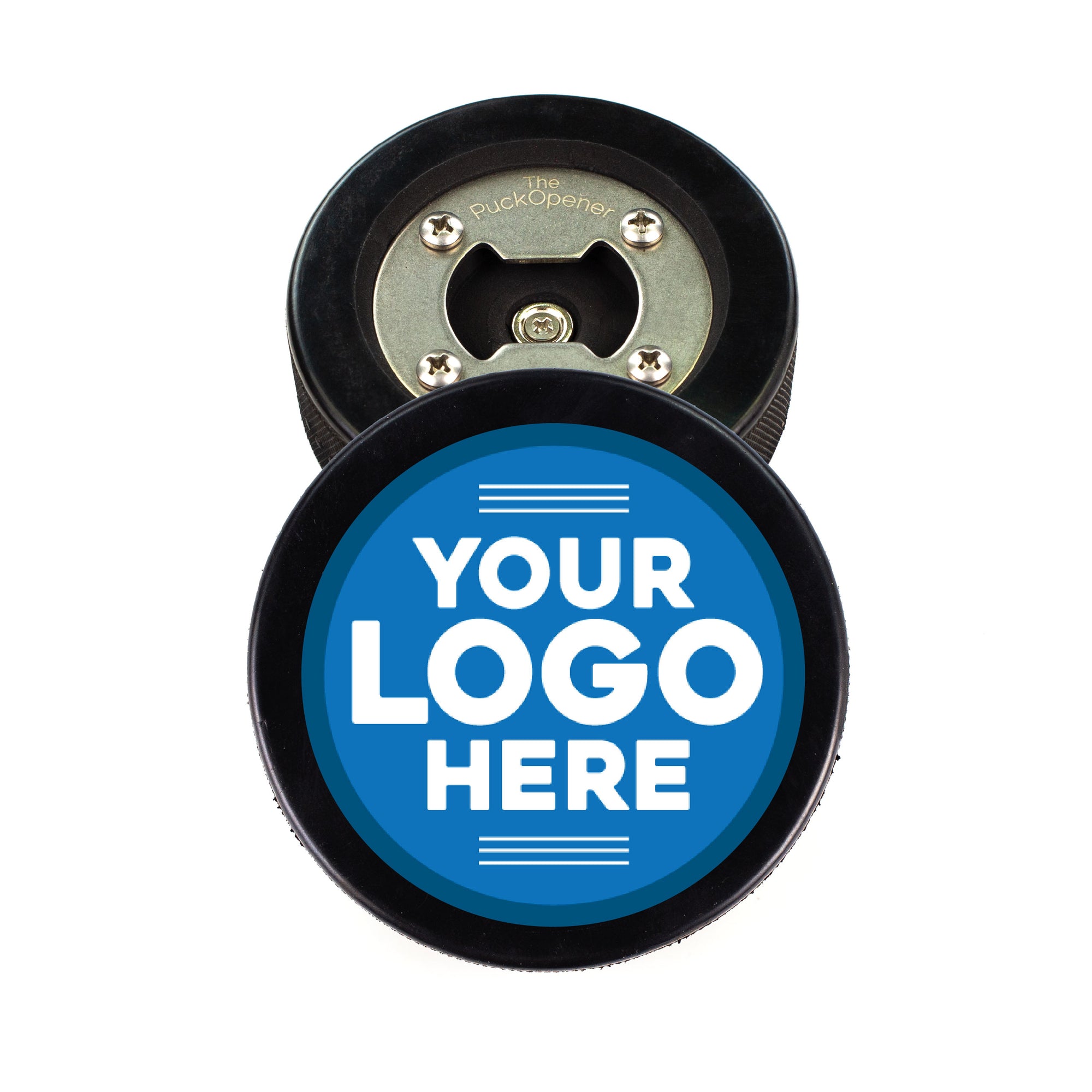 Hockey Puck Bottle Opener with Team Logo Design