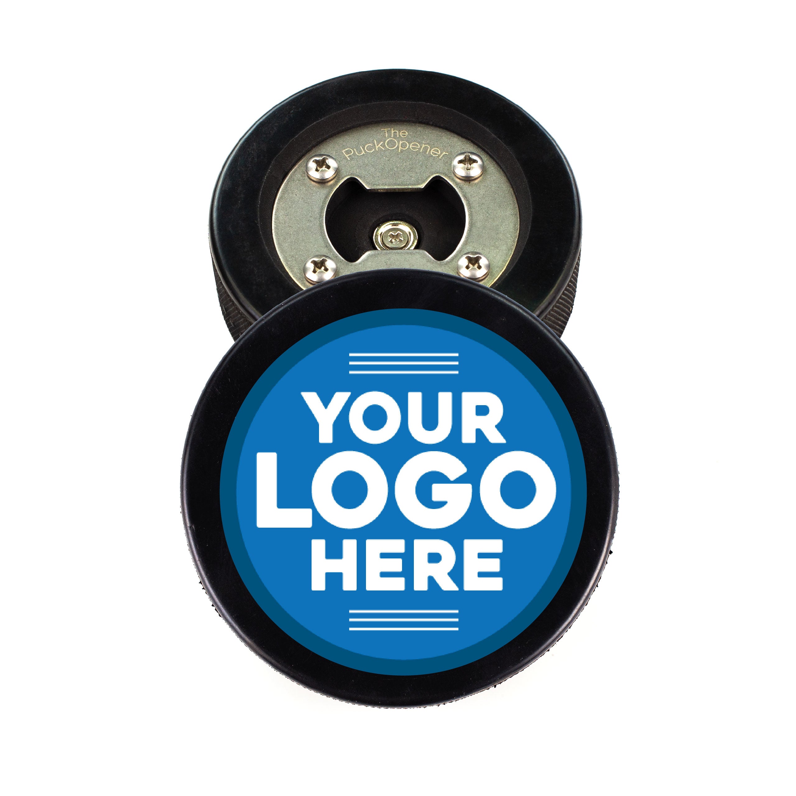 Hockey Puck Bottle Opener with Team Logo Design