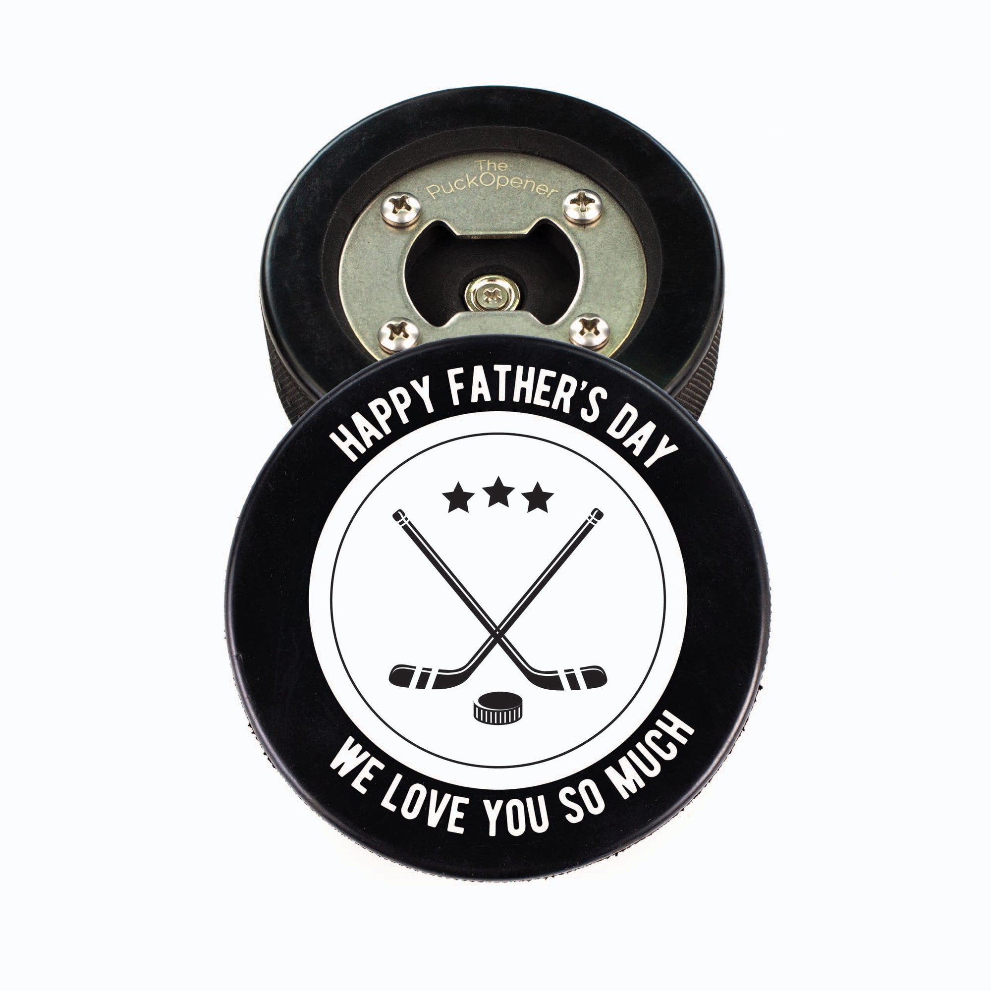 Hockey Puck Bottle Opener, Father's Day Geometric Personalize
