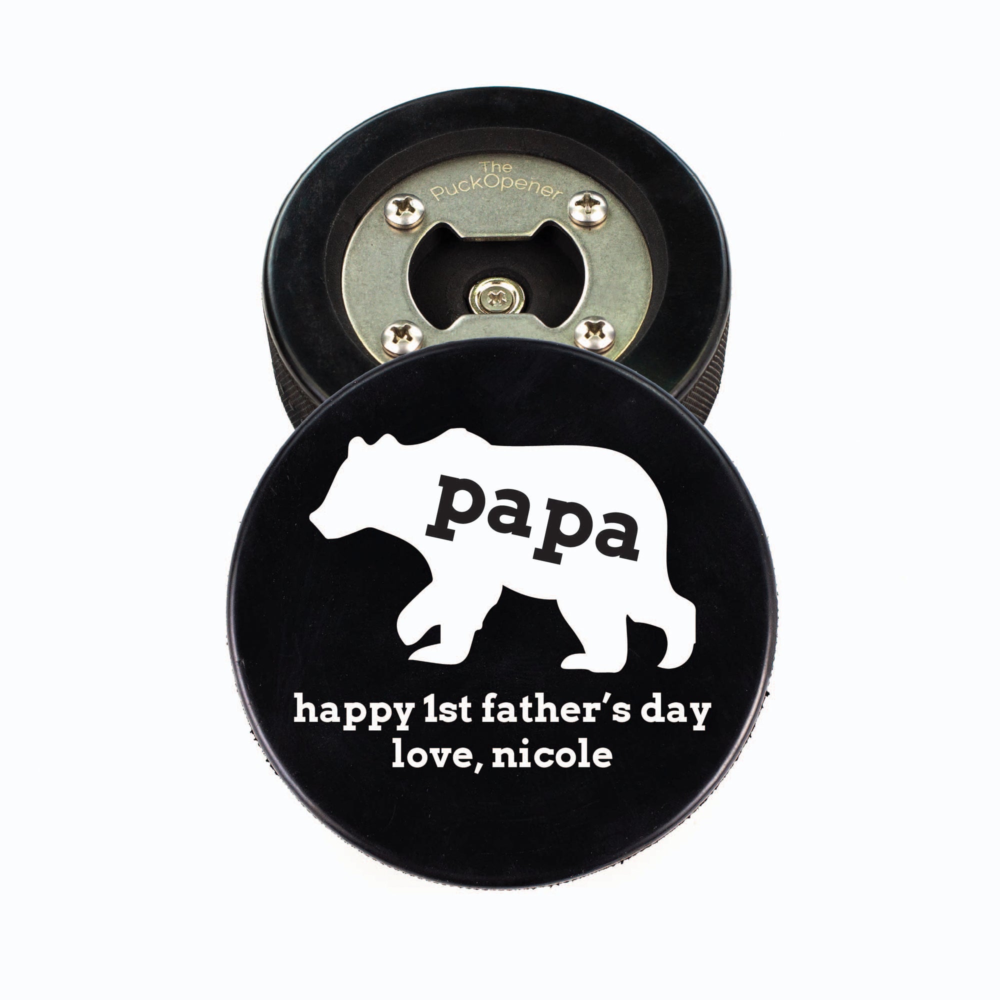 Hockey Puck Bottle Opener, Papa Bear