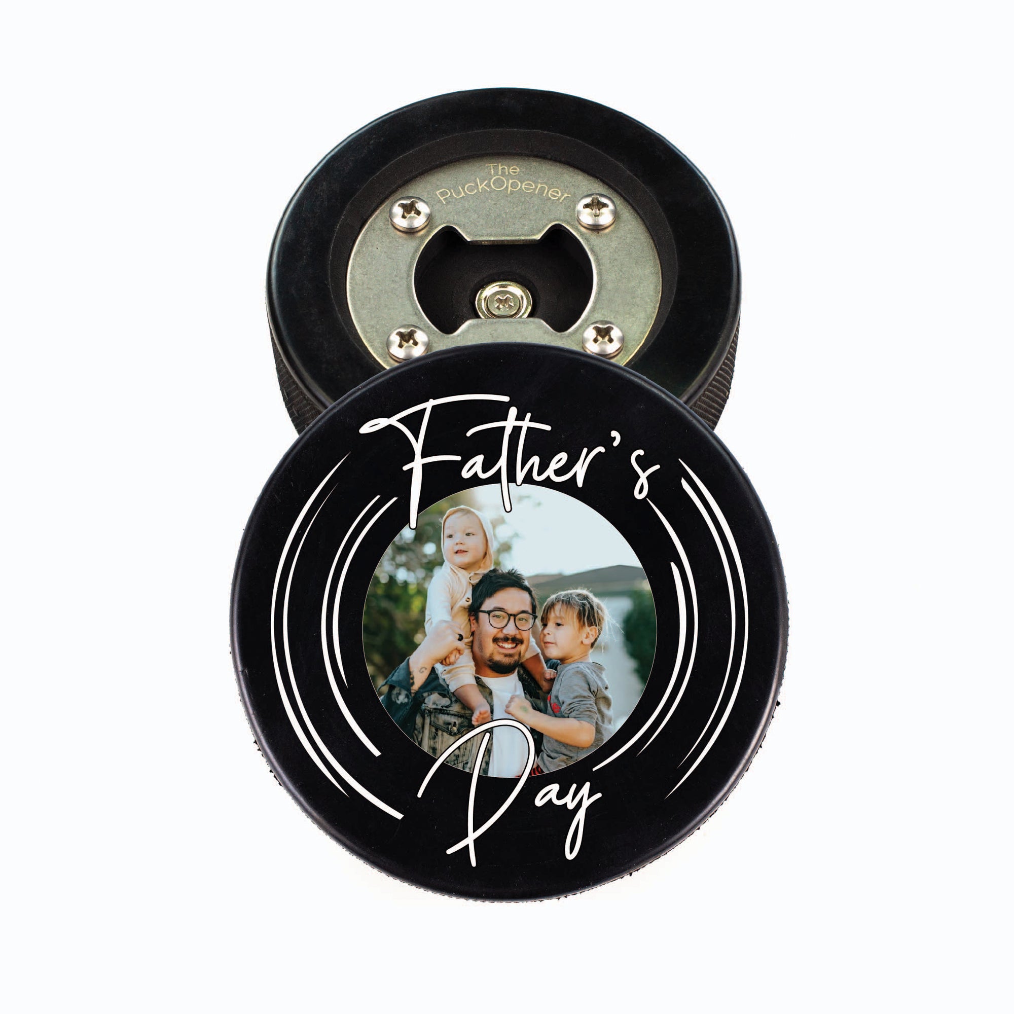 Hockey Puck Bottle Opener, Father's Day Geometric Personalize