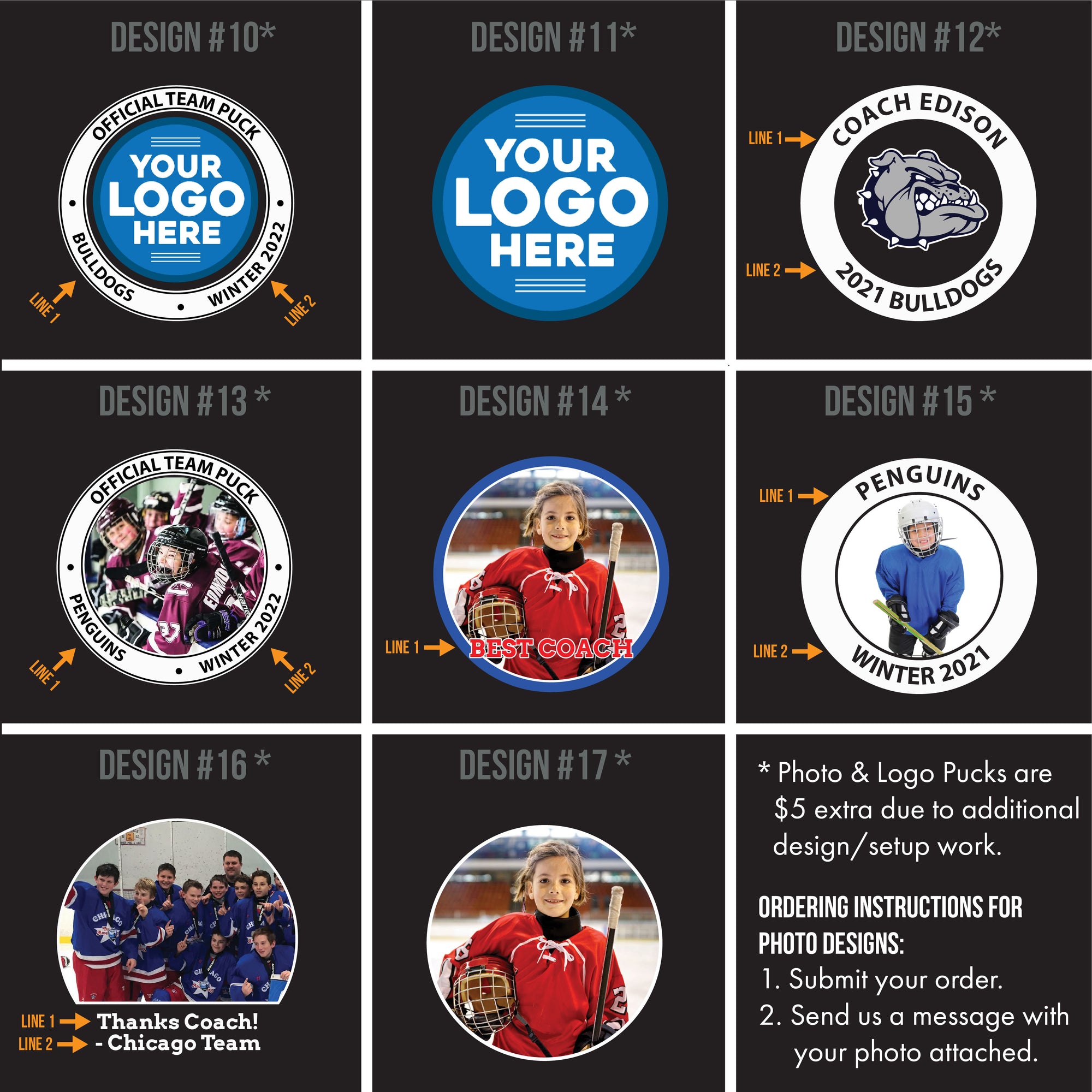 Puck Opener Design Grid, Designs 10-17