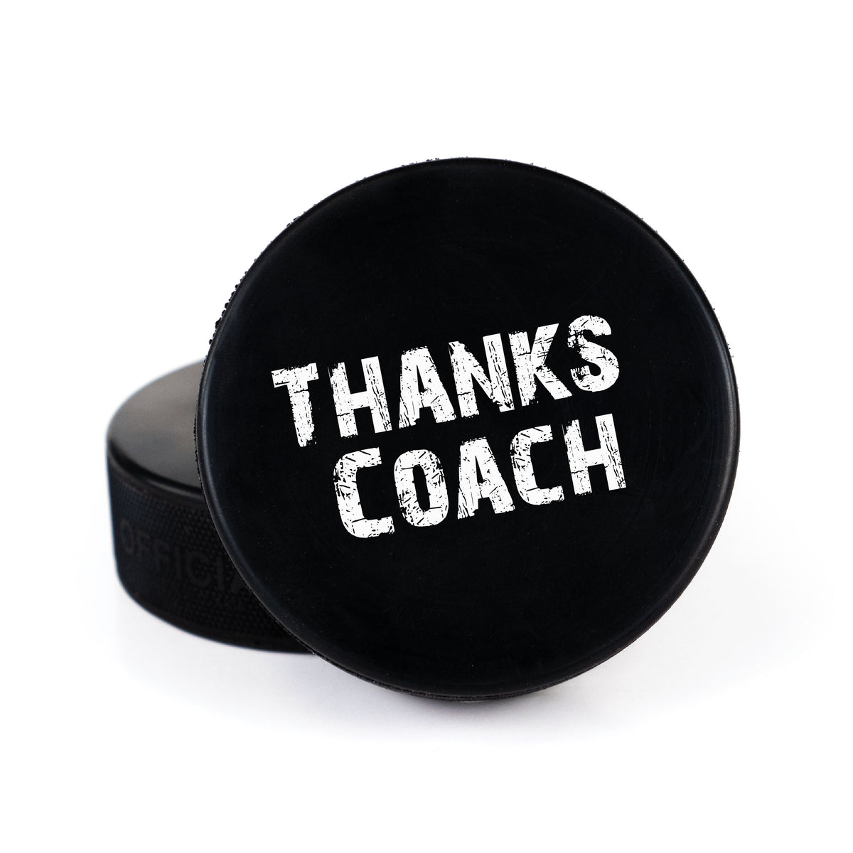 Printed Hockey Puck with Thanks Coach Design