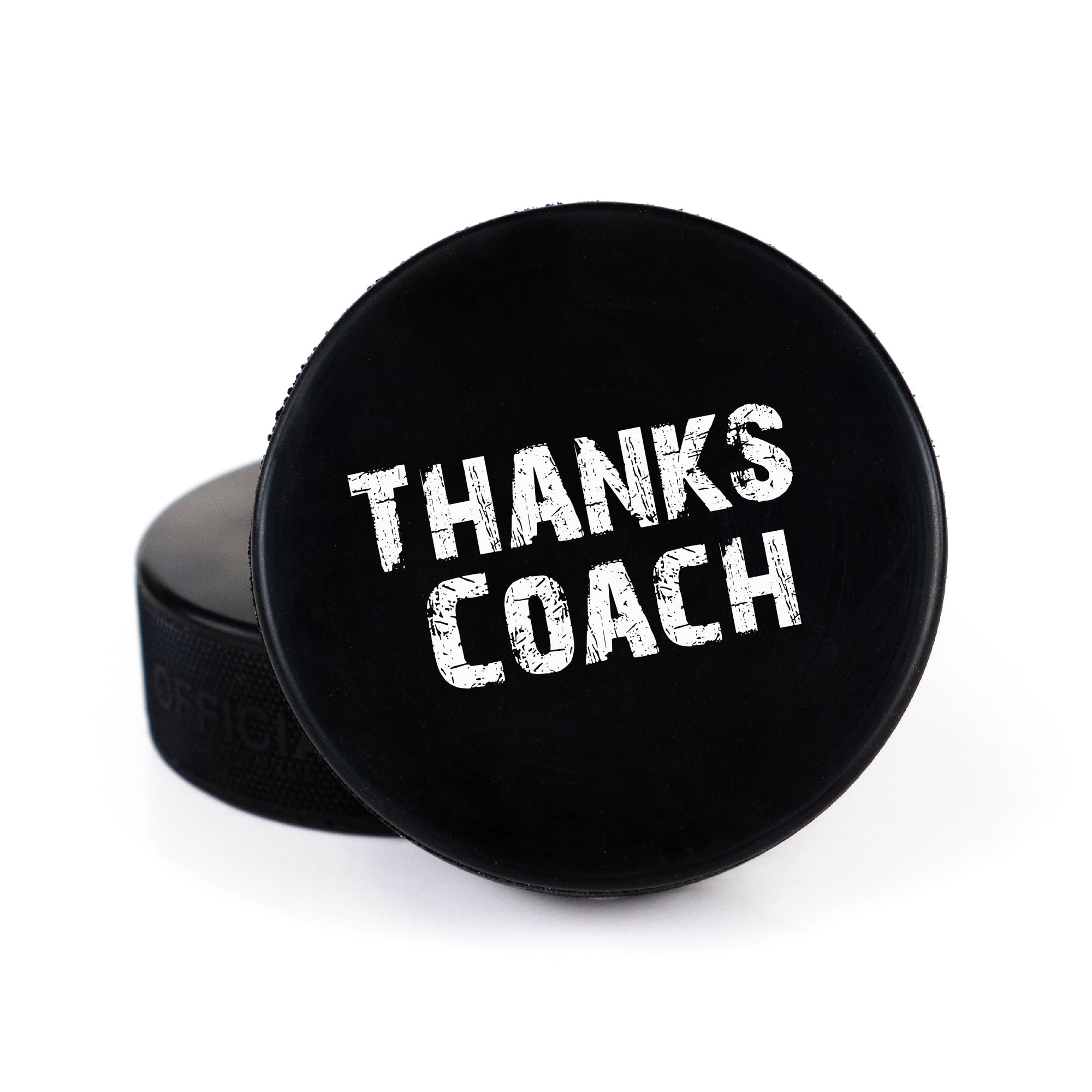 Printed Hockey Puck with Thanks Coach Design