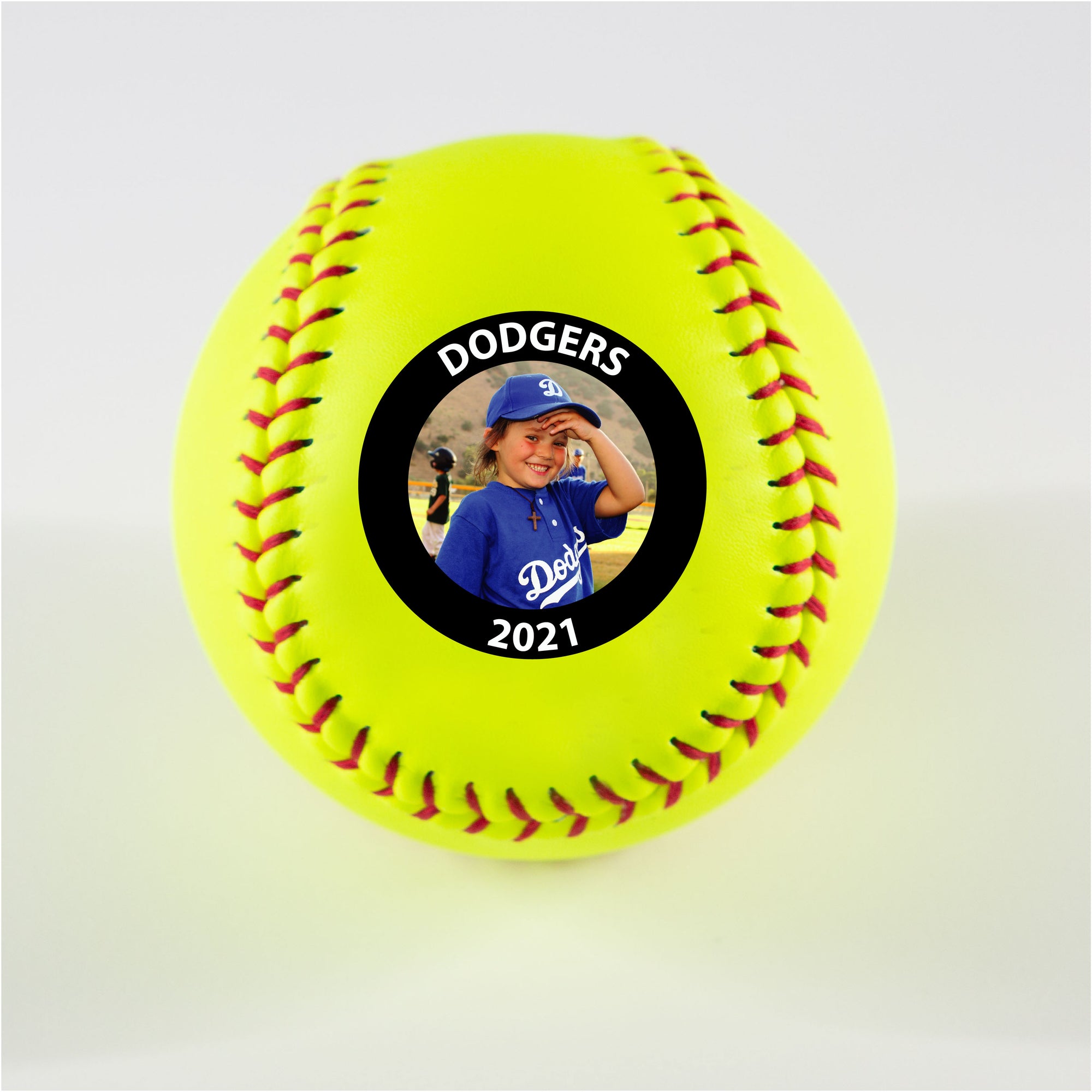 Printed Softball with Outline Circle Photo Design