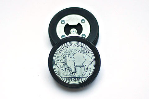Hockey Puck Bottle Opener - Buffalo Nickel