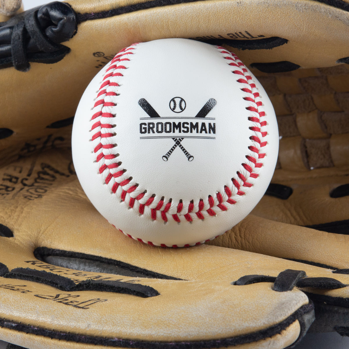Printed Baseball in Glove with Groomsmen Design 