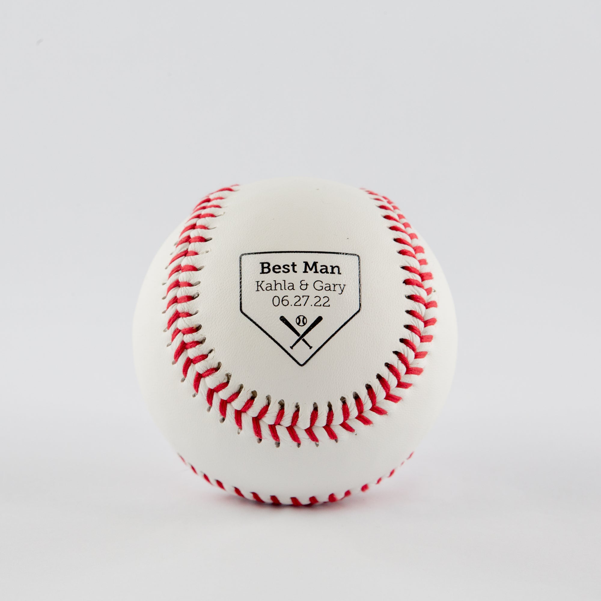 Printed Baseball with Home Plate Wedding Party Role, Couple Name, Wedding Date Design