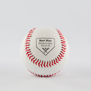 Printed Baseball with Home Plate Wedding Party Role, Couple Name, Wedding Date Design