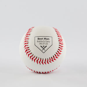 Printed Baseball with Home Plate Wedding Party Role, Couple Name, Wedding Date Design