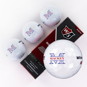 Three Piece Golf Balls with Blue and Red Art Deco Initial & Name Design