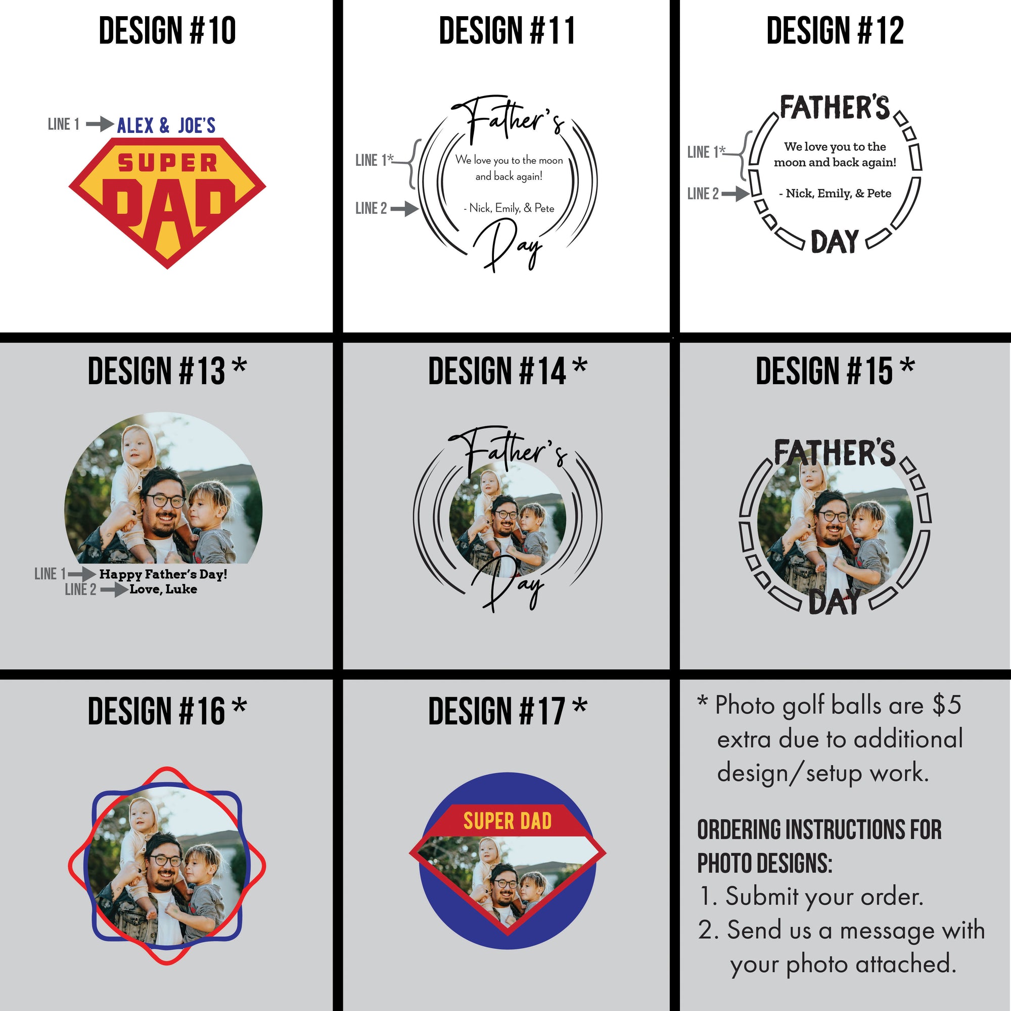Golf Bottle Opener Design Grid, Designs 10-17
