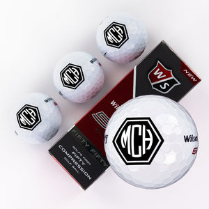 Three Piece Golf Balls with Hexagon Monogram Design