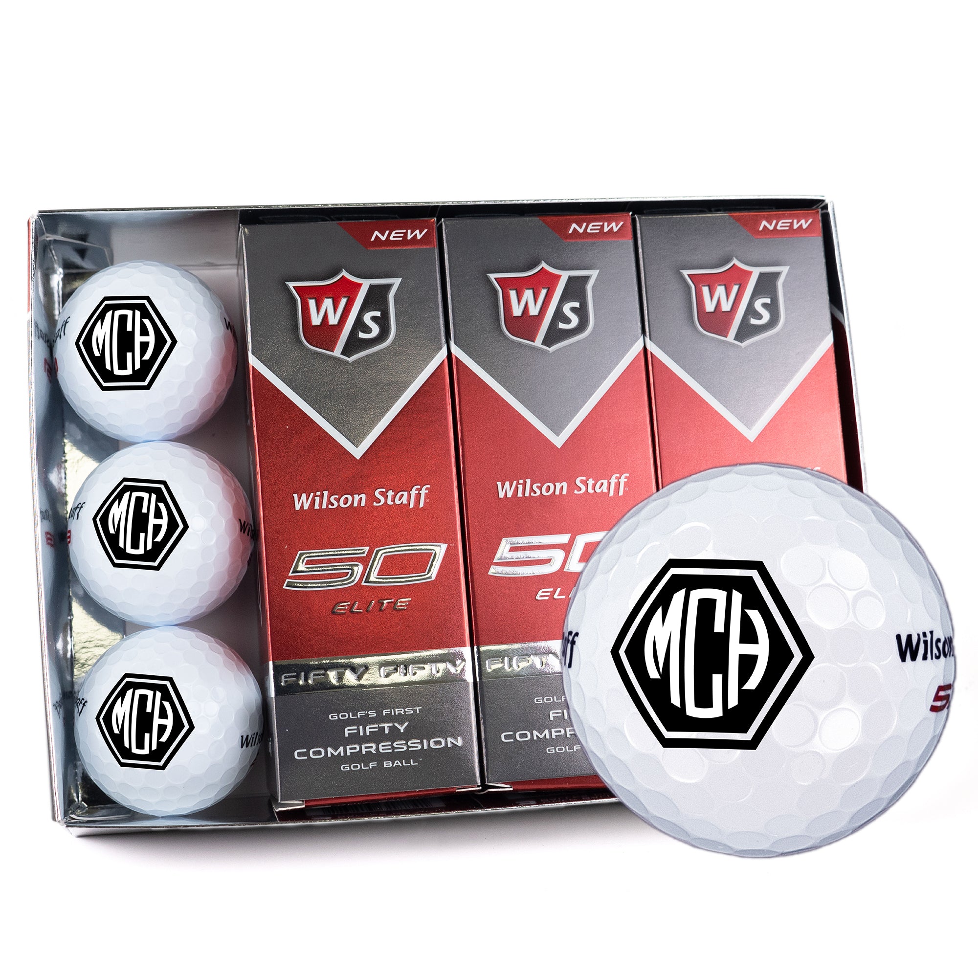 Twelve Piece Golf Ball with Hexagon Monogram Design