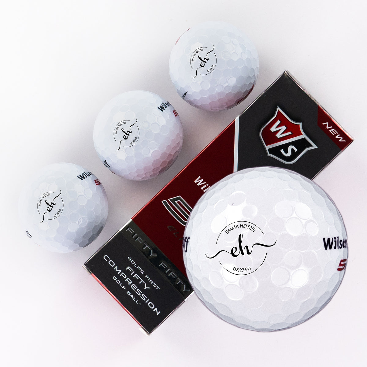 Three Piece Golf Balls with Initials, Name, and Birth Date Design
