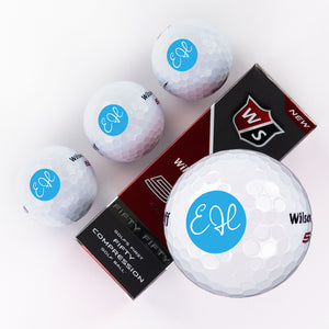 Three Piece Golf Balls with Blue Circle Initials Design