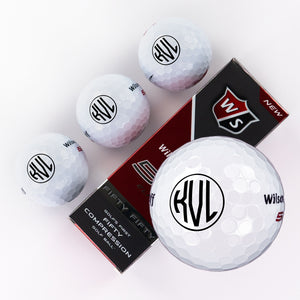 Three Piece Golf Balls with Outline Circle Monogram Design