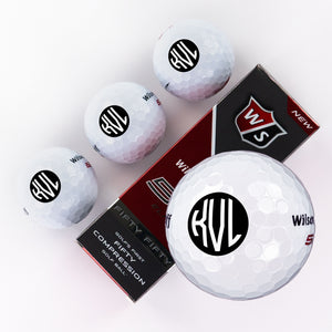 Three Piece Golf Balls with Black Circle Monogram Design