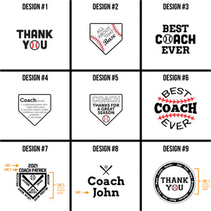 Printed Softball Coach Design Grid, Designs 1-9