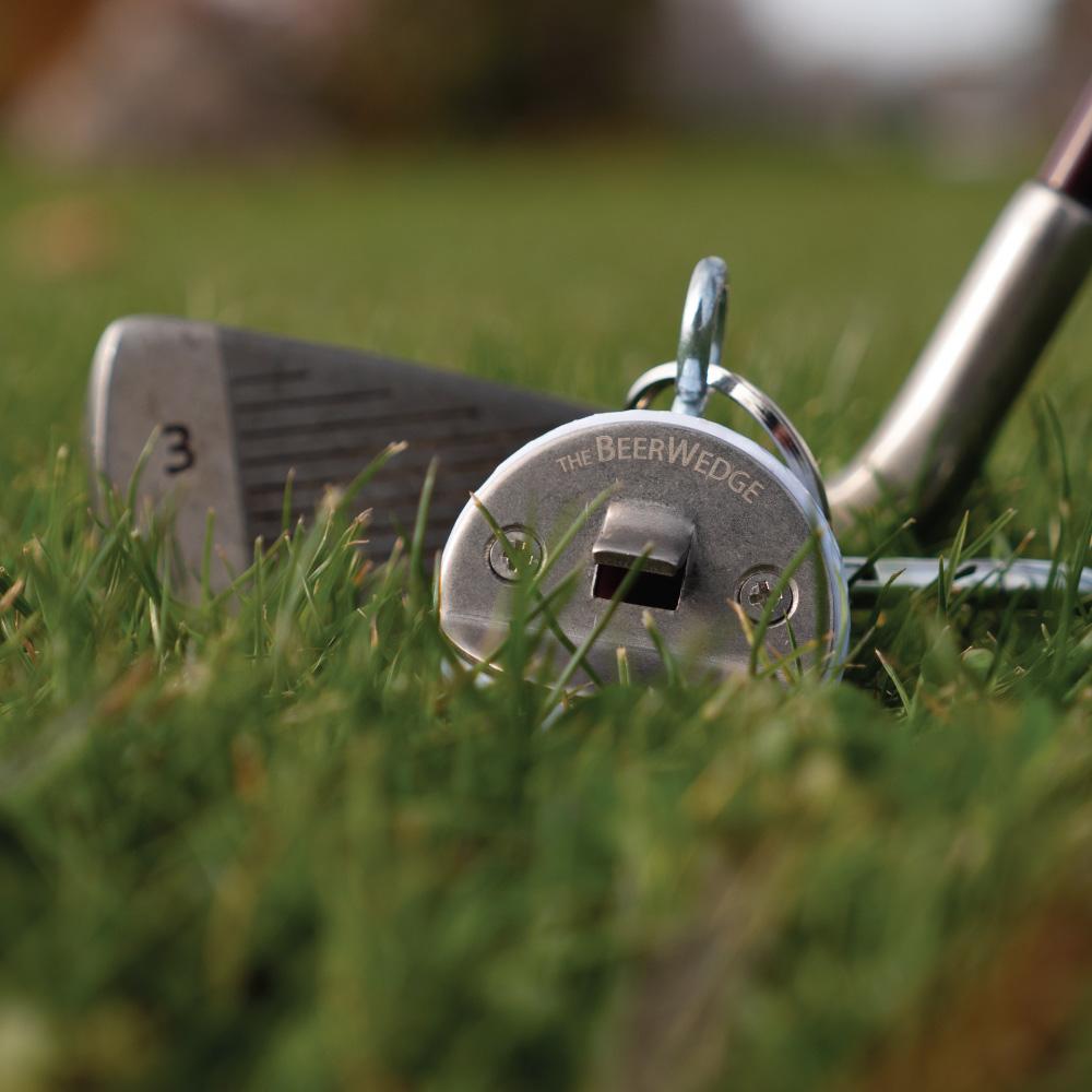 The BeerWedge, Golf Ball Bottle Opener made from a REAL Golf Ball