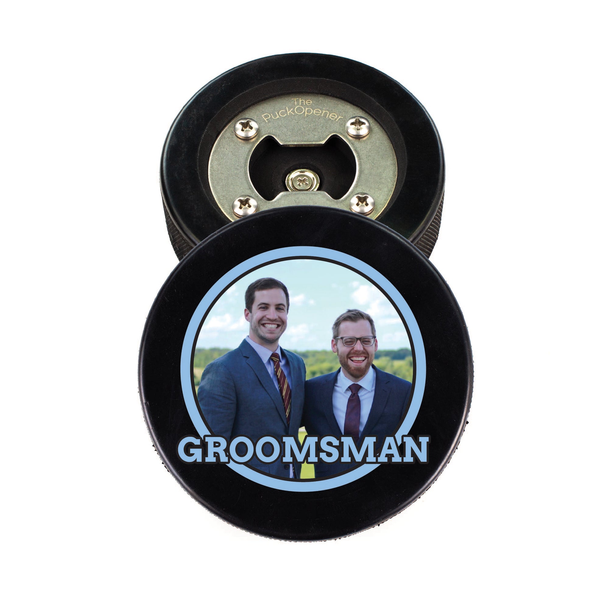 Hockey Puck Bottle Opener with Circle Photo Design