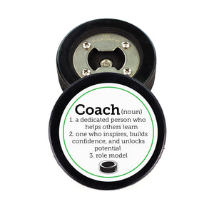 Hockey Puck Bottle Opener with Coach Definition Design