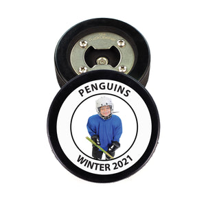 Hockey Puck Bottle Opener with Outline Circle Photo Design