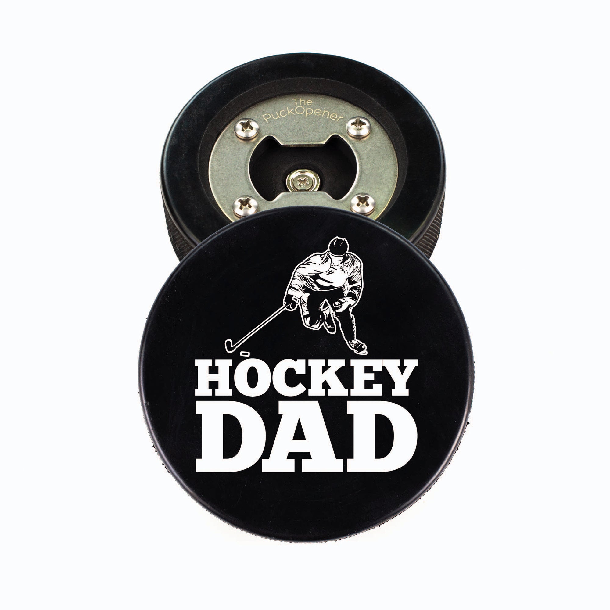 Hockey Puck Bottle Opener, Super Dad Photo