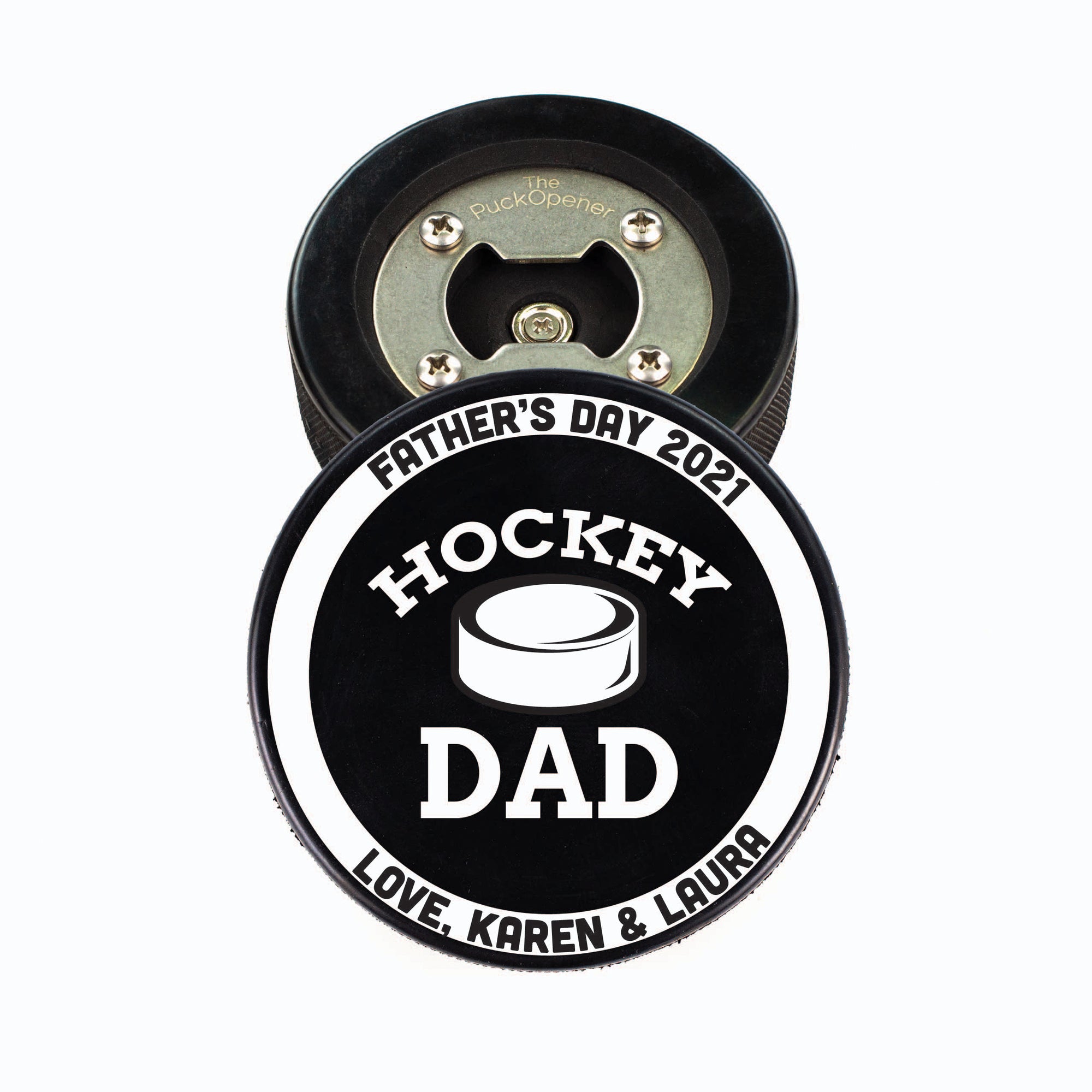 Hockey Puck Bottle Opener, Best Dad Ever Hockey Sticks
