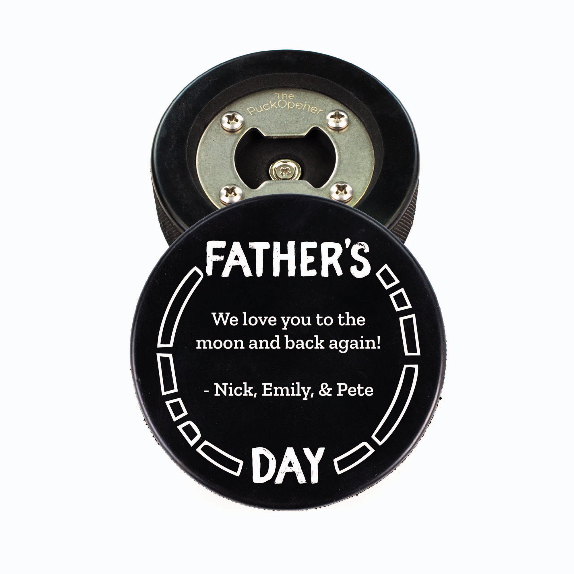 Hockey Puck Bottle Opener, Father's Day Line Personalize
