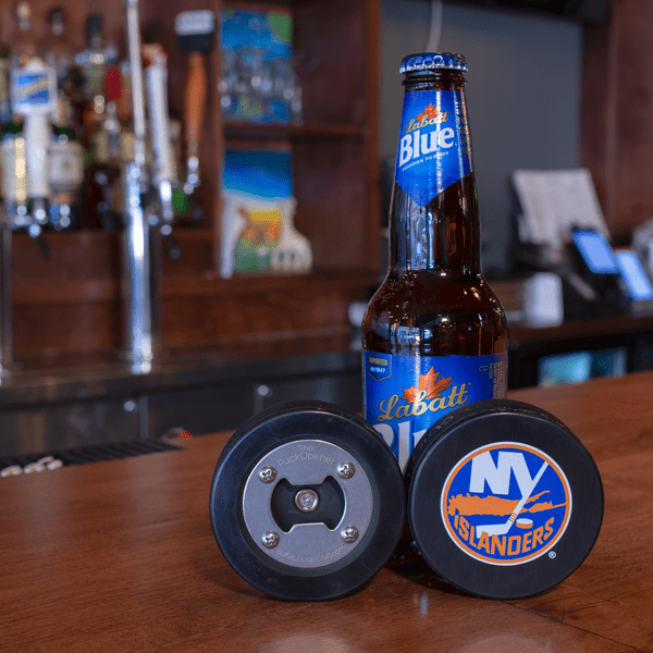 New York Islanders, Bottle Opener made from a Real Hockey Puck, Islanders, Islanders Hockey, Coaster