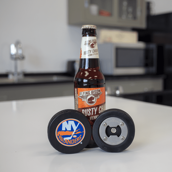 New York Islanders, Bottle Opener made from a Real Hockey Puck, Islanders, Islanders Hockey, Coaster