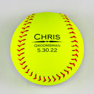 Softball Opener with Name, Wedding Party Role, Wedding Date Design