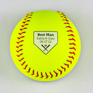 Softball Opener with Home Plate, Couple Names, Wedding Party Role, Wedding Date Design