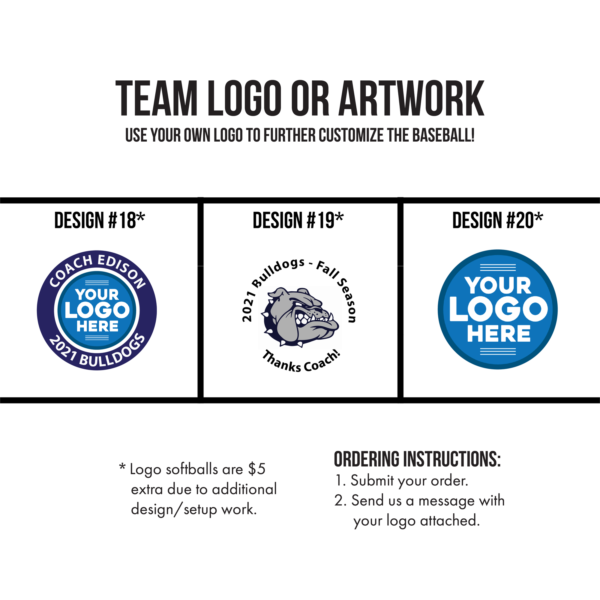 Printed Softball Coach Design Grid, Designs 18-19