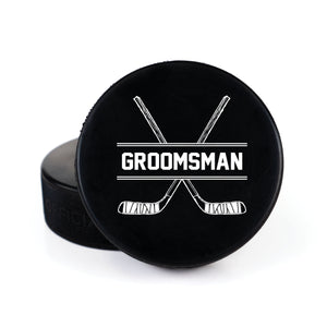 Printed Hockey Puck with Groomsman Design