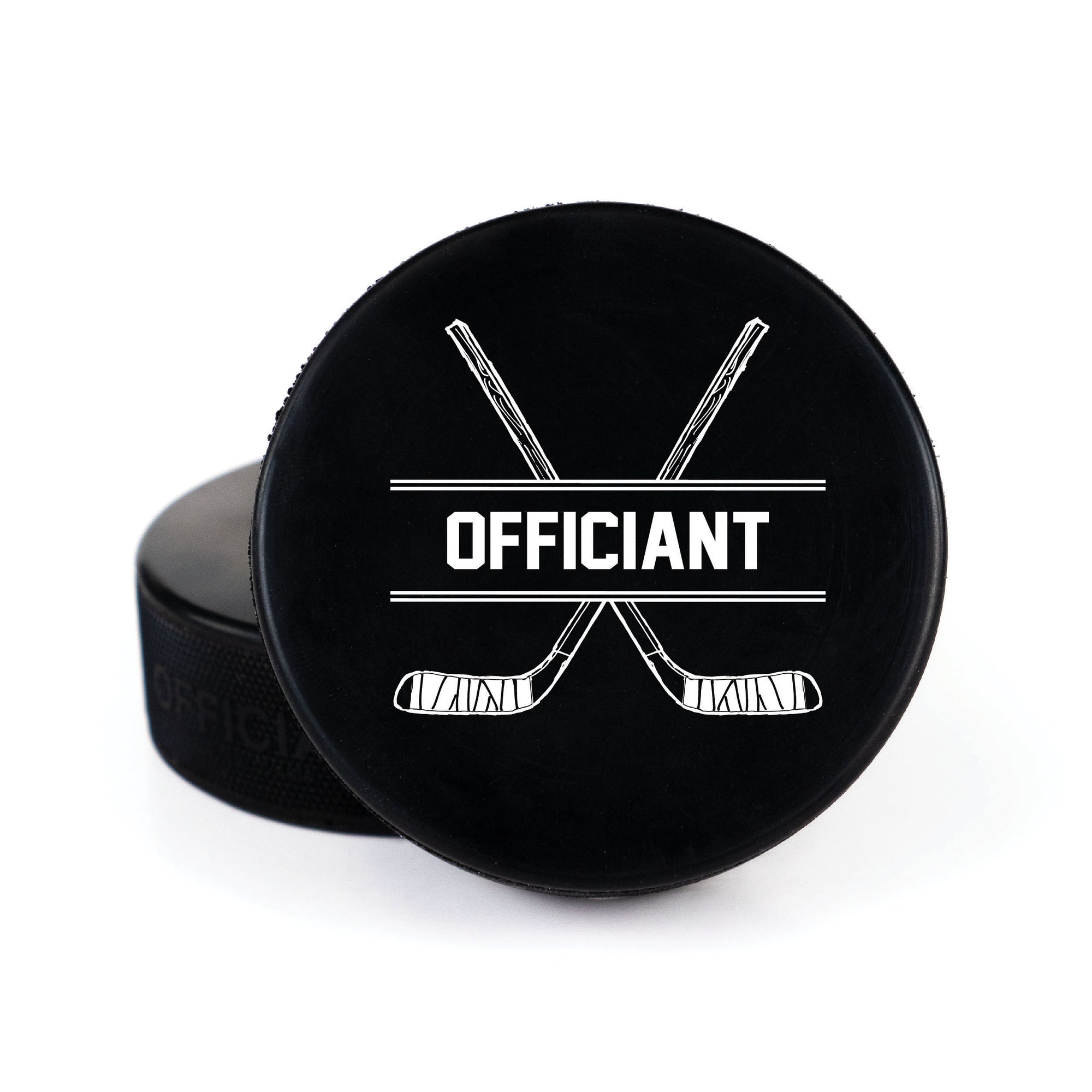 Printed Hockey Puck with Officiant Design