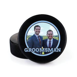 Printed Hockey Puck with Circle Wedding Photo Design