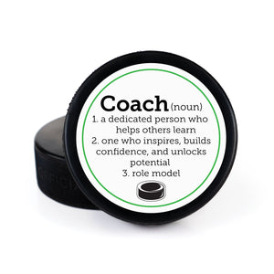 Printed Hockey Puck with Coach Definition Design