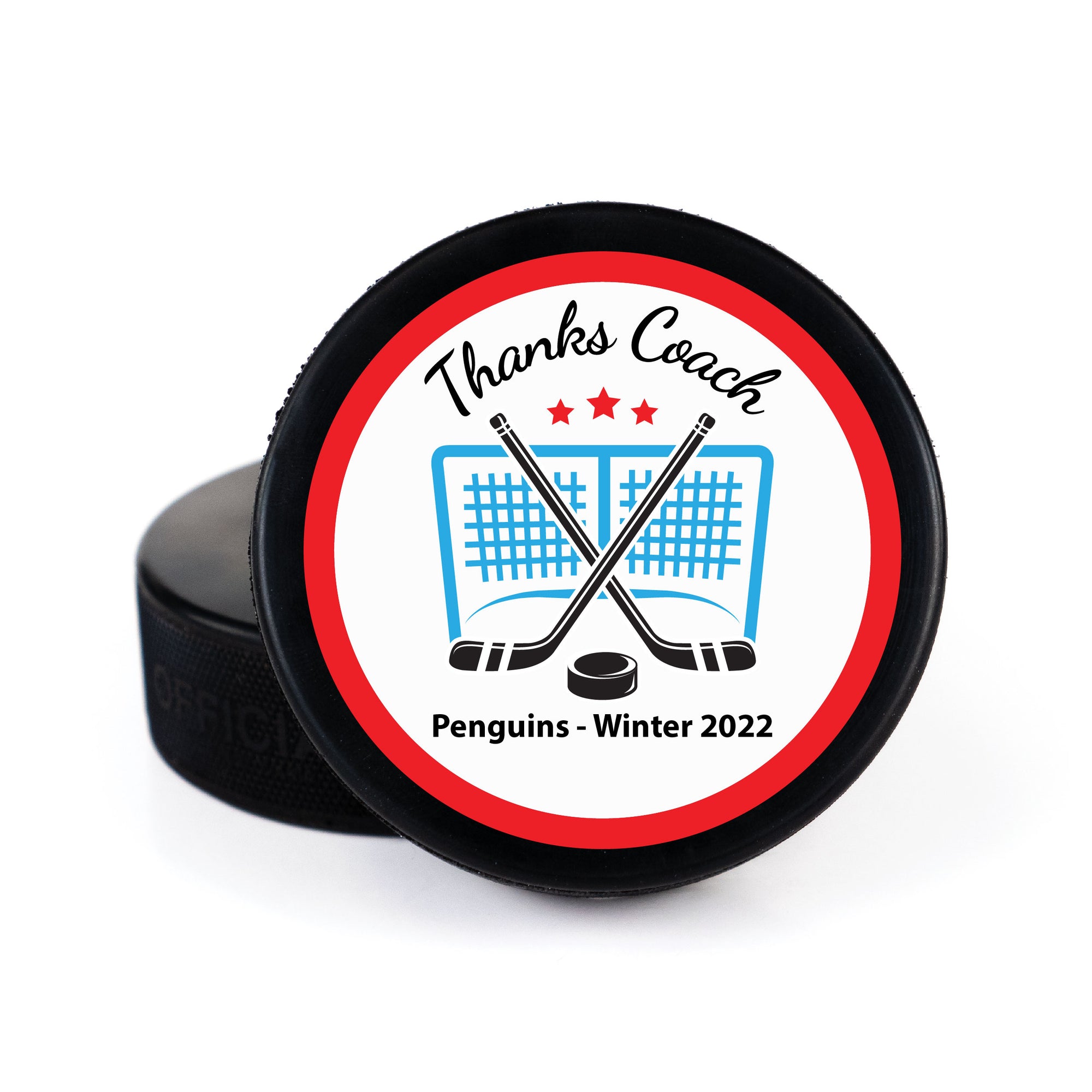 Printed Hockey Puck with Thanks Coach Personalization Design