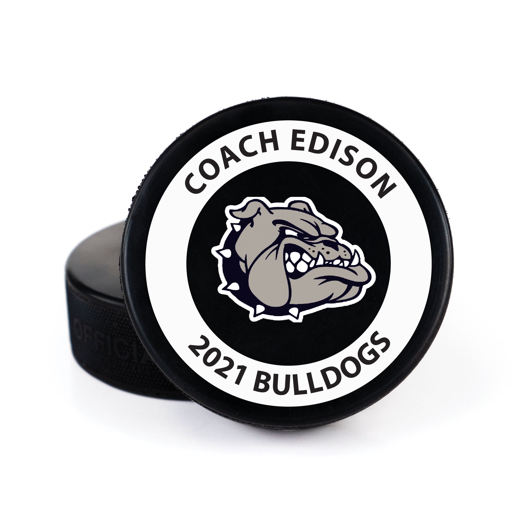 Printed Hockey Puck with Outline Circle Logo Design