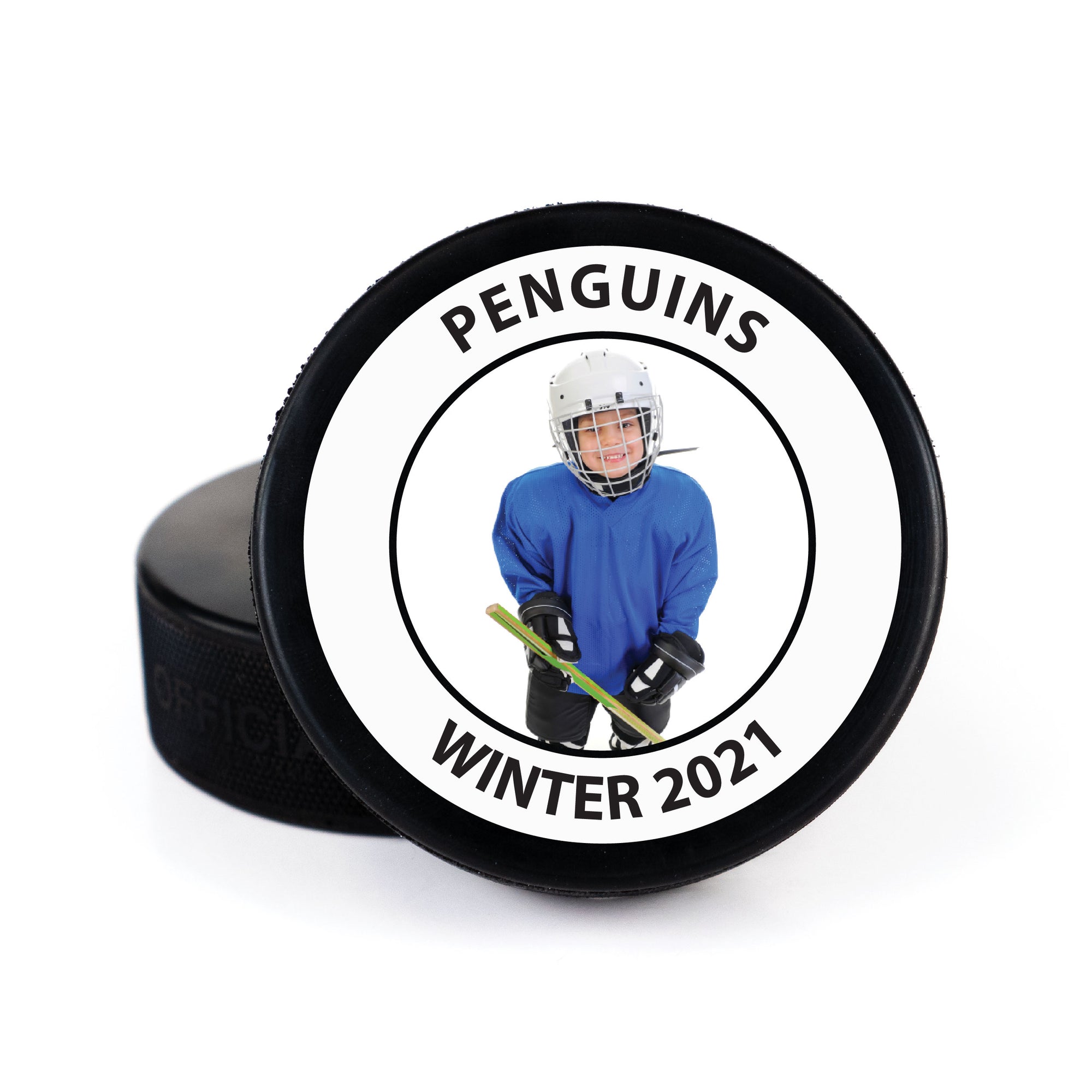 Printed Hockey Puck with Outline Circle Photo Design