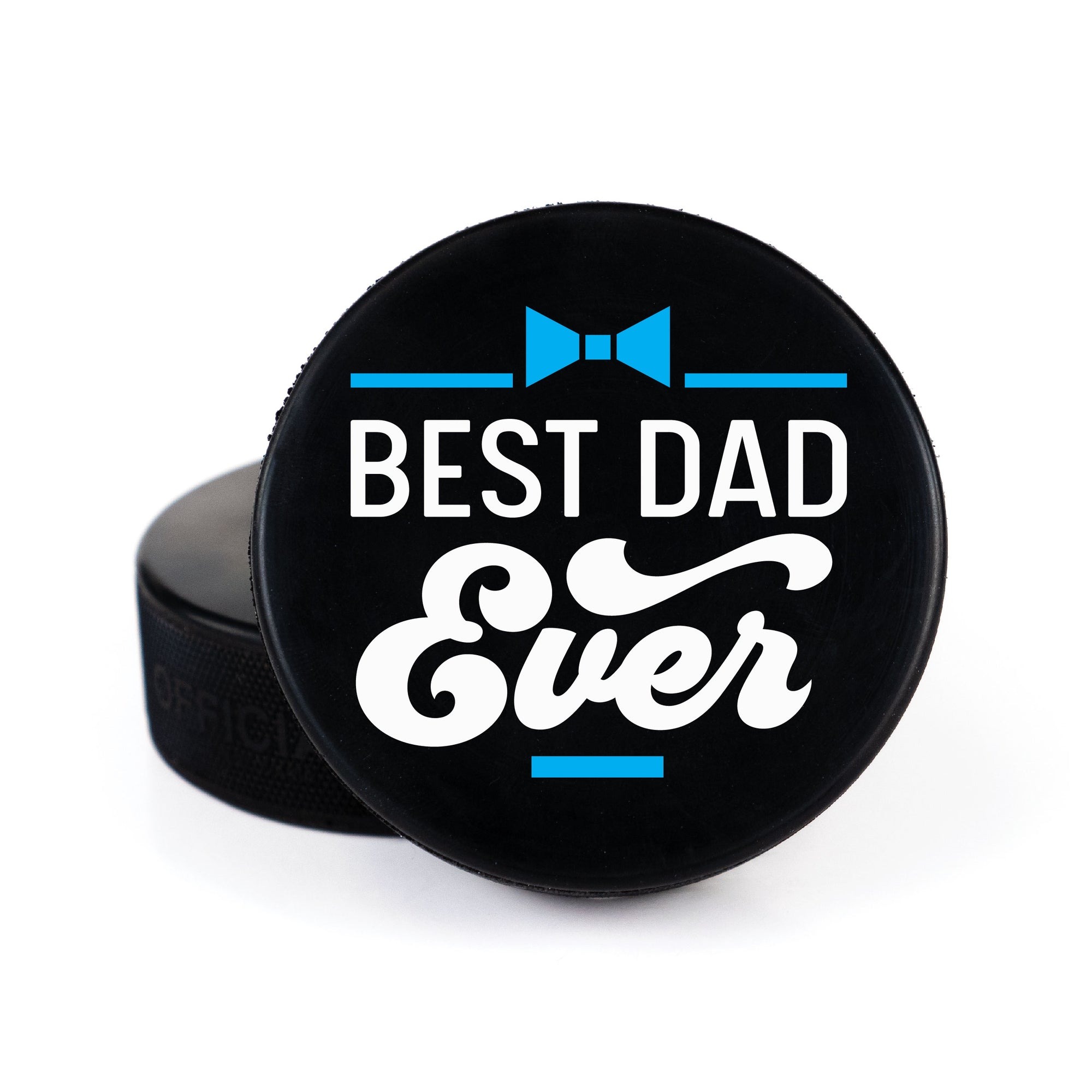 Printed Puck with Best Dad Ever Bowtie Design