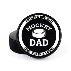 Printed Puck with Hockey Dad Personalization Design